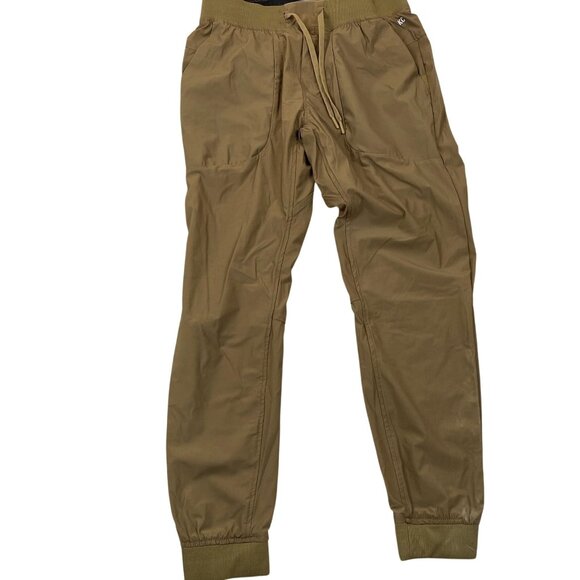 Mens Jogger Pants Medium Khaki Elastic Waist Drawstring Activewear Pocket Casual - Picture 2 of 9